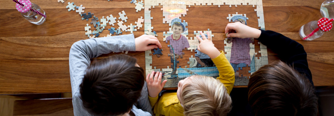 Family doing puzzle